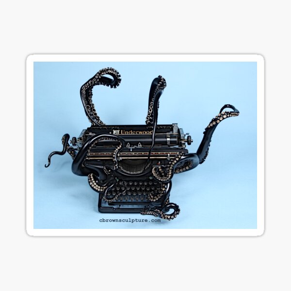 Full Color Vintage Style Octopus Typewriter Sticker