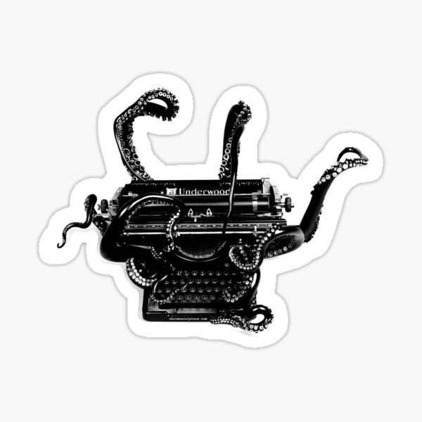 B&W Vintage Octopus Typewriter Sticker
