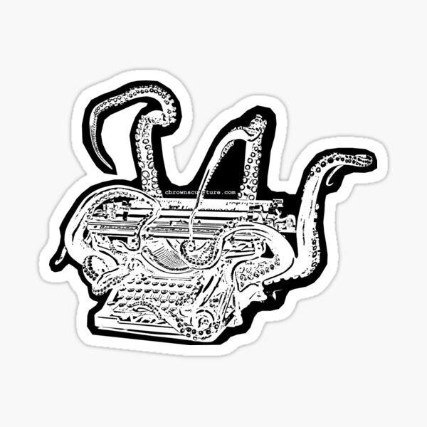 Inverted B&W Octopus Typewriter Sticker