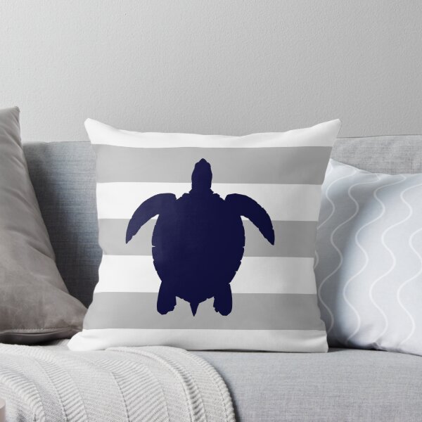 Item preview, Navy Blue Sea Turtle On Silver Gray Stripes designed and sold by rewstudio.