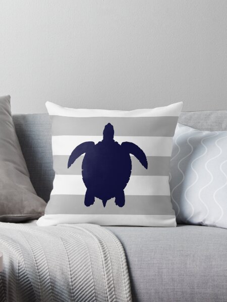 Item preview, Navy Blue Sea Turtle On Silver Gray Stripes designed and sold by rewstudio.