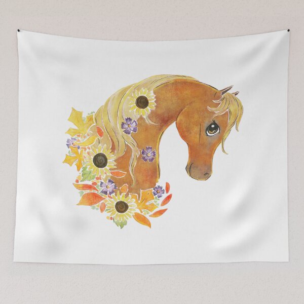 Item preview, Autumn Chestnut Arabian Horse with Fall Leaves and Flowers (Light Background) designed and sold by thaneydesign.