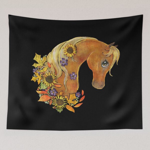 Item preview, Autumn Chestnut Arabian Horse with Fall Leaves and Flowers (Dark Background) designed and sold by thaneydesign.