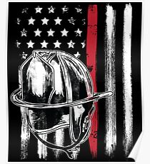 American Flag Thin Red Line Firefighter Helmet Poster