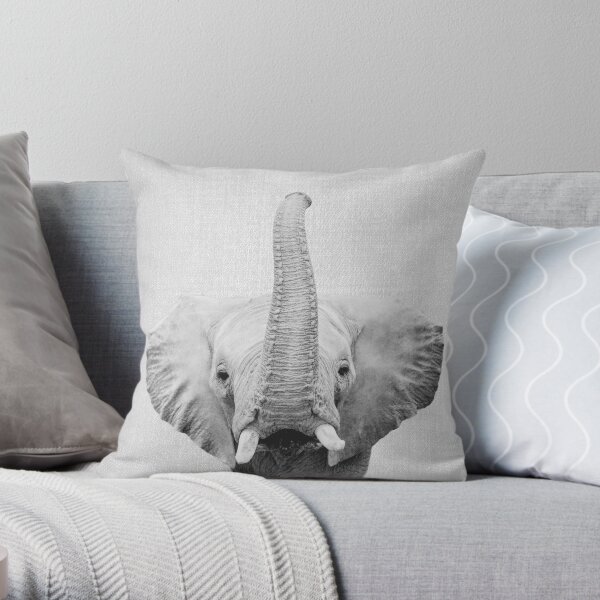 Elephant - Black & White Throw Pillow