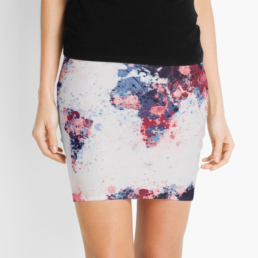 World Map Paint Splashes Mini Skirt