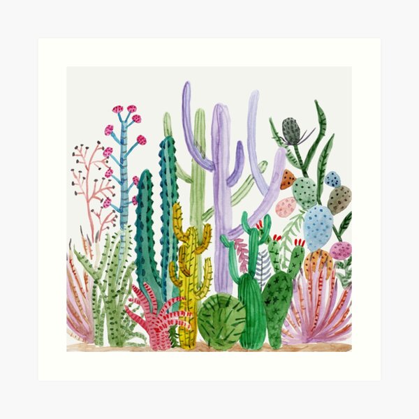 Randell 3D Printed T-Shirts Watercolor Collection of Cacti and Succulents Plants Short S