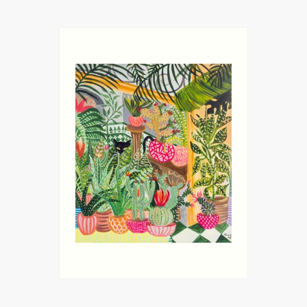 Black cat in the garden Art Print