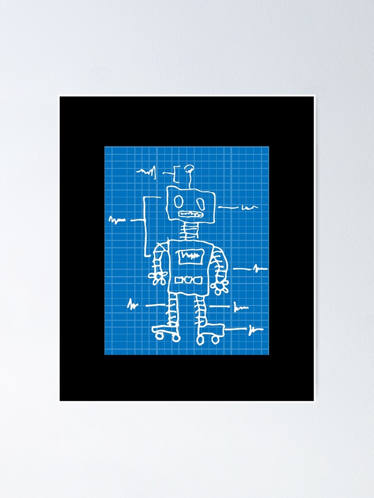 Robot T-Shirt Cool Blueprint Design Gift Tee For Kids Robot T-Shirt Cool Blueprint Design Gift Tee For Kids