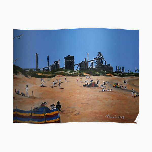 Redcar Beach and Steelworks Poster