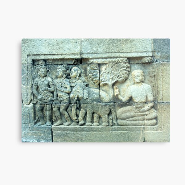 Buddha wall sculpture with tree and elephant Metal Print