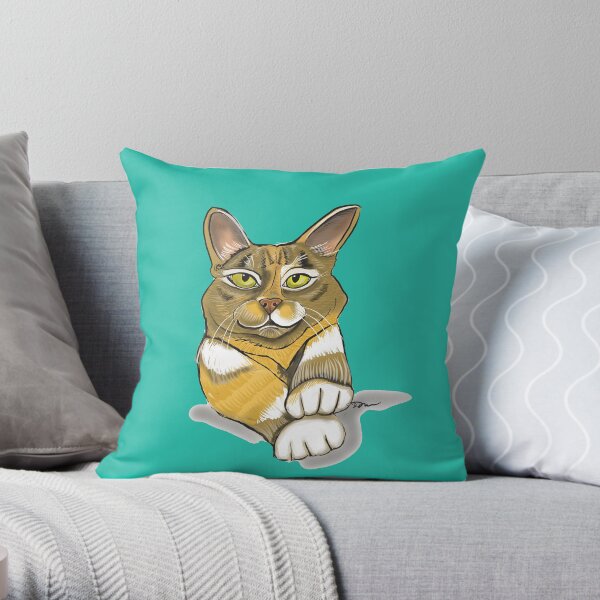 Calico Cat Teal Background Throw Pillow