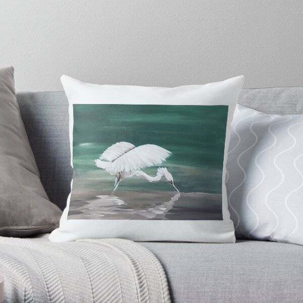 Egret Fishing Throw Pillow