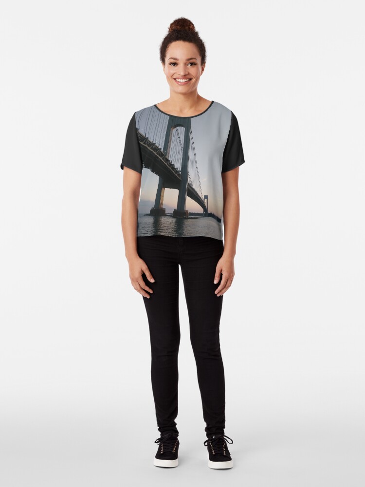 Alternate view of New York, New York City, Brooklyn, #NewYork, #NewYorkCity, #Brooklyn, Verrazano-Narrows Bridge, #VerrazanoNarrowsBridge, #VerrazanoBridge, #bridge, #Verrazano, #Narrows, Verrazano-Narrows Bridge Chiffon Top