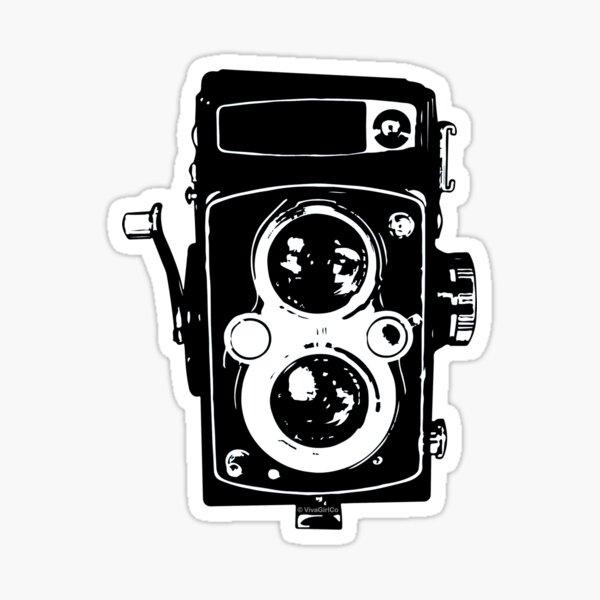 Big Vintage Camera Love - Black (White Background) Sticker