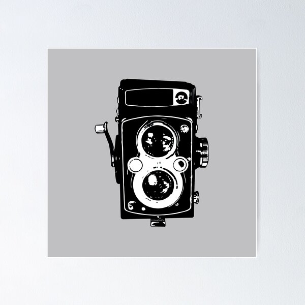 Big Vintage Camera Love - Black on Grey Background Poster