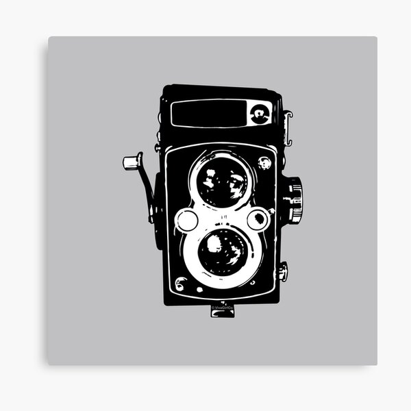 Big Vintage Camera Love - Black on Grey Background Canvas Print