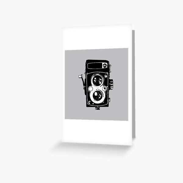 Big Vintage Camera Love - Black on Grey Background Greeting Card