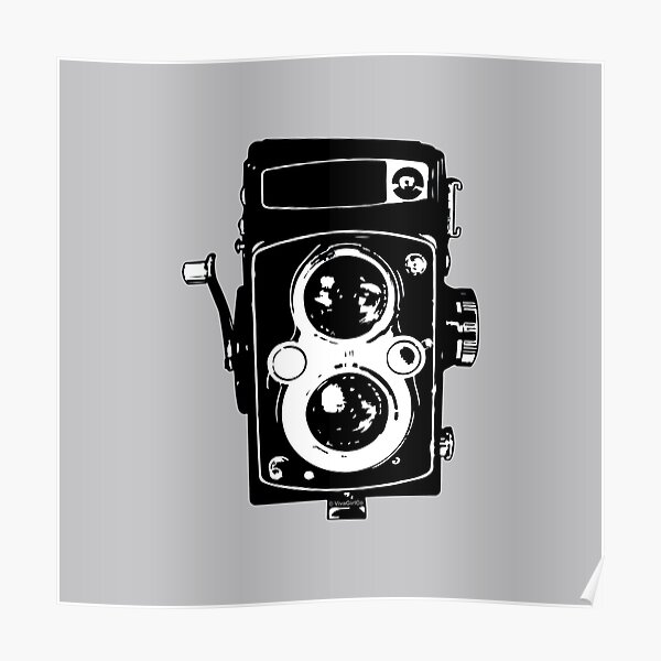 Big Vintage Camera Love - Black on Grey Background Poster