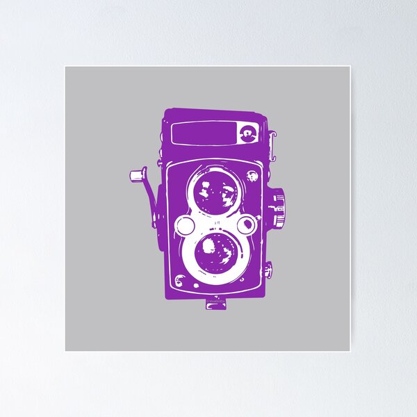 Big Vintage Camera Love - Purple on Grey Background Poster