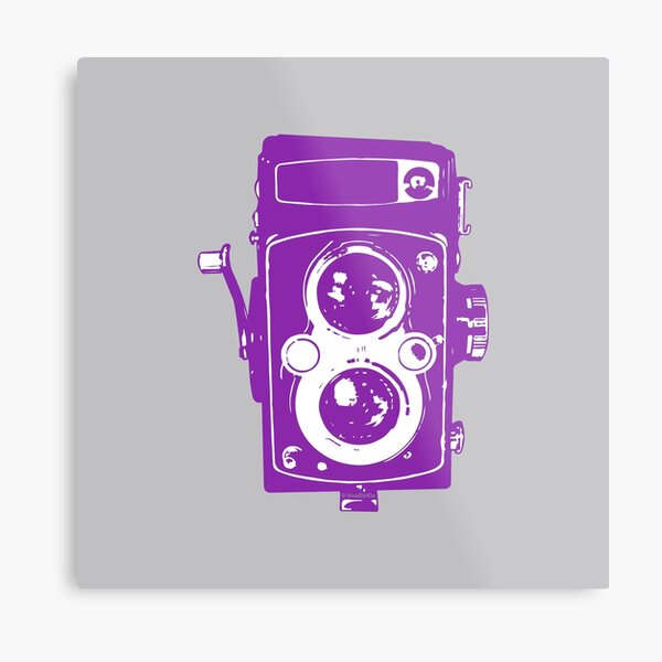 Big Vintage Camera Love - Purple on Grey Background Metal Print