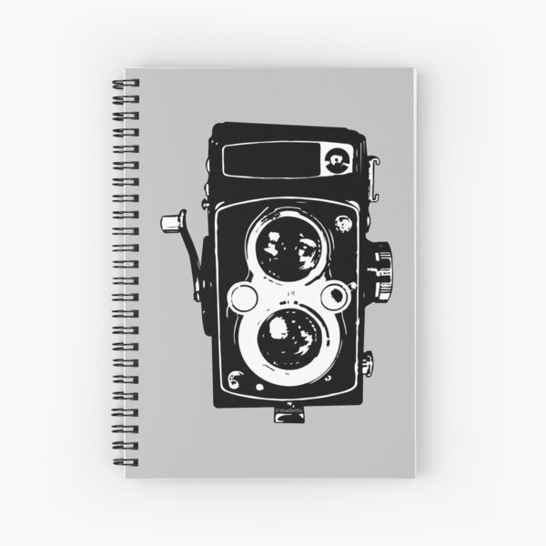 Big Vintage Camera Love - Black on Grey Background Spiral Notebook