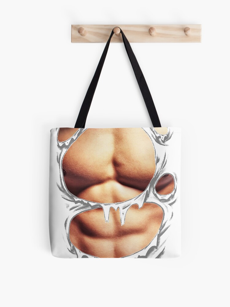 Mens Chest Six Pack Abs funny fake abs Muscles REA Tote Bag