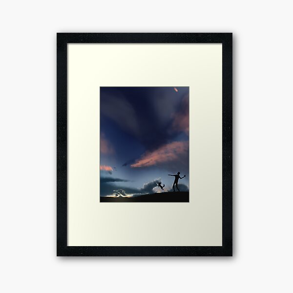 Playing Fetch at Sunset Framed Art Print