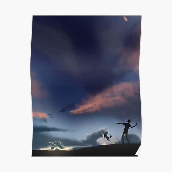 Playing Fetch at Sunset Poster