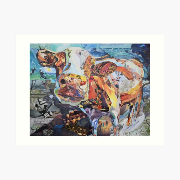 Colorful Cow Art Collage by CE White Art Print