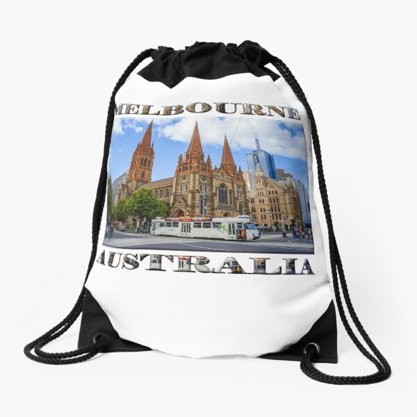 Downtown Melbourne (poster on white) Drawstring Bag