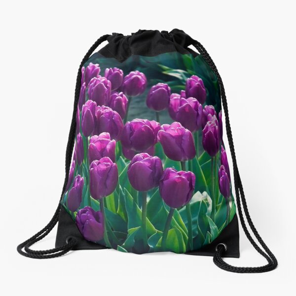 Purple Tulips Drawstring Bag