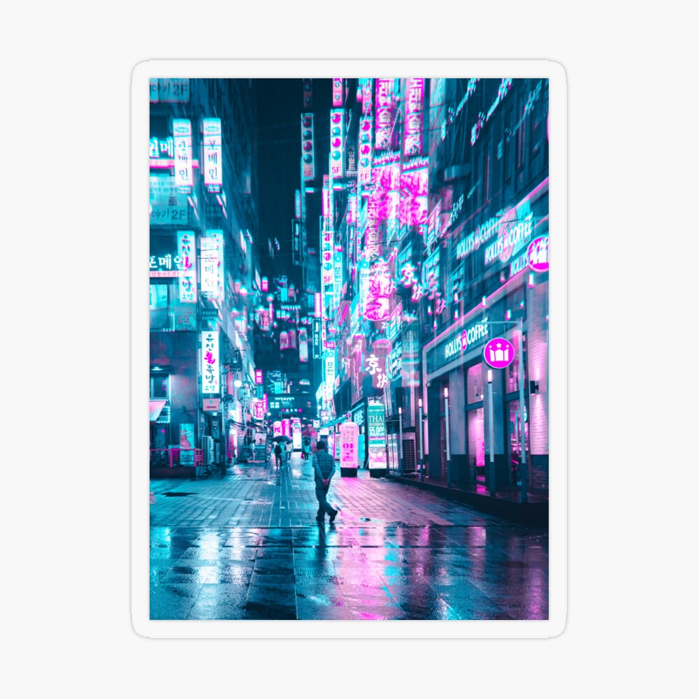 iri neon ポスター Future Rain in Neon Cyberpunk City 