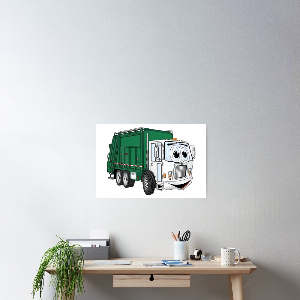 "Green Cartoon Garbage Truck" Poster By Graphxpro | Redbubble