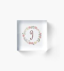 Monogram I Lovely Pink White Roses Acrylic Block