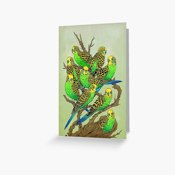 Green and Gold Budgies Greeting Card