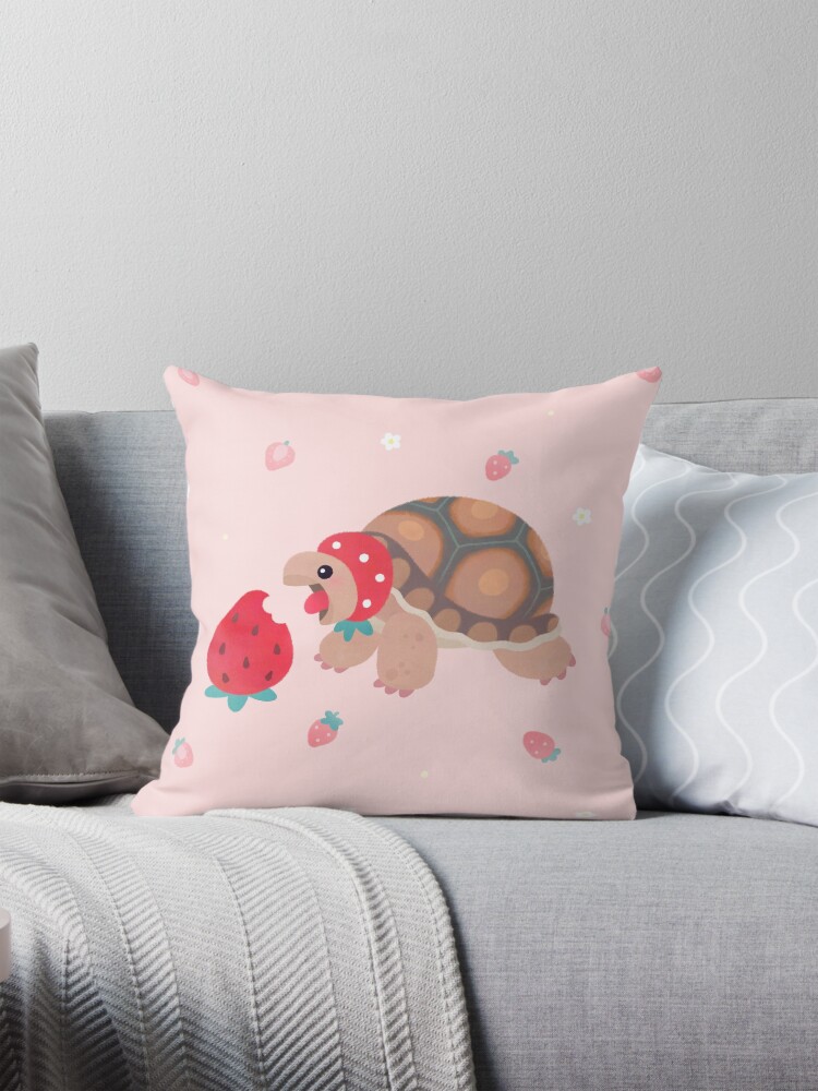 Thumbnail 1 of 4, Pillow, Tortoises love strawberries designed and sold by pikaole.