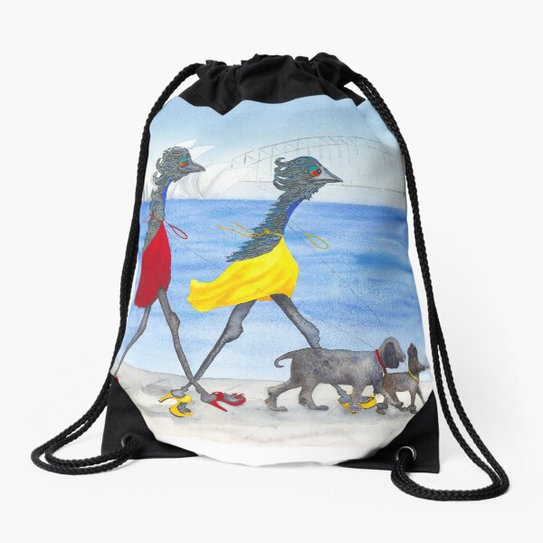 Walking the Dogs Drawstring Bag