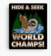 Bigfoot Riding Nessie - Sasquatch Loch Ness Monster T-shirt Canvas Print