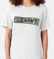 Camiseta ajustada EJÉRCITO, INSIGNIA DEL EJÉRCITO DE LOS EE. UU., Uniforme de combate del ejército, militar, en blanco.