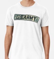 Camiseta premium para hombre EJÉRCITO, US ARMY BADGE, uniforme de combate del ejército, militar, en blanco