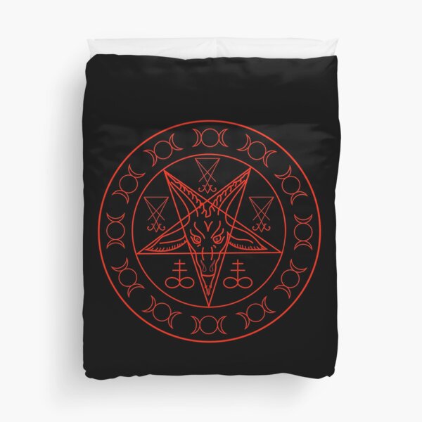 Wiccan symbols- Cross of Sulfur, Triple Goddess, Sigil of Baphomet and Lucifer Duvet Cover