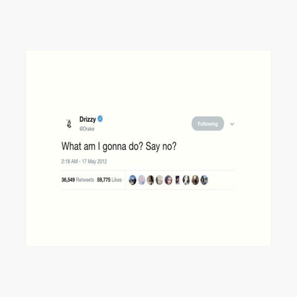 Drake - "What am I gonna do? Say No?" Tweet Art Print