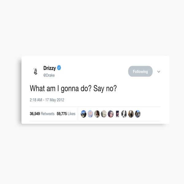 Drake - "What am I gonna do? Say No?" Tweet Canvas Print
