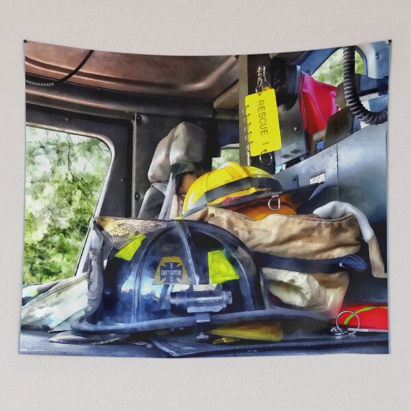 Item preview, Two Firefighter's Helmets Inside Fire Truck designed and sold by Susan Savad.
