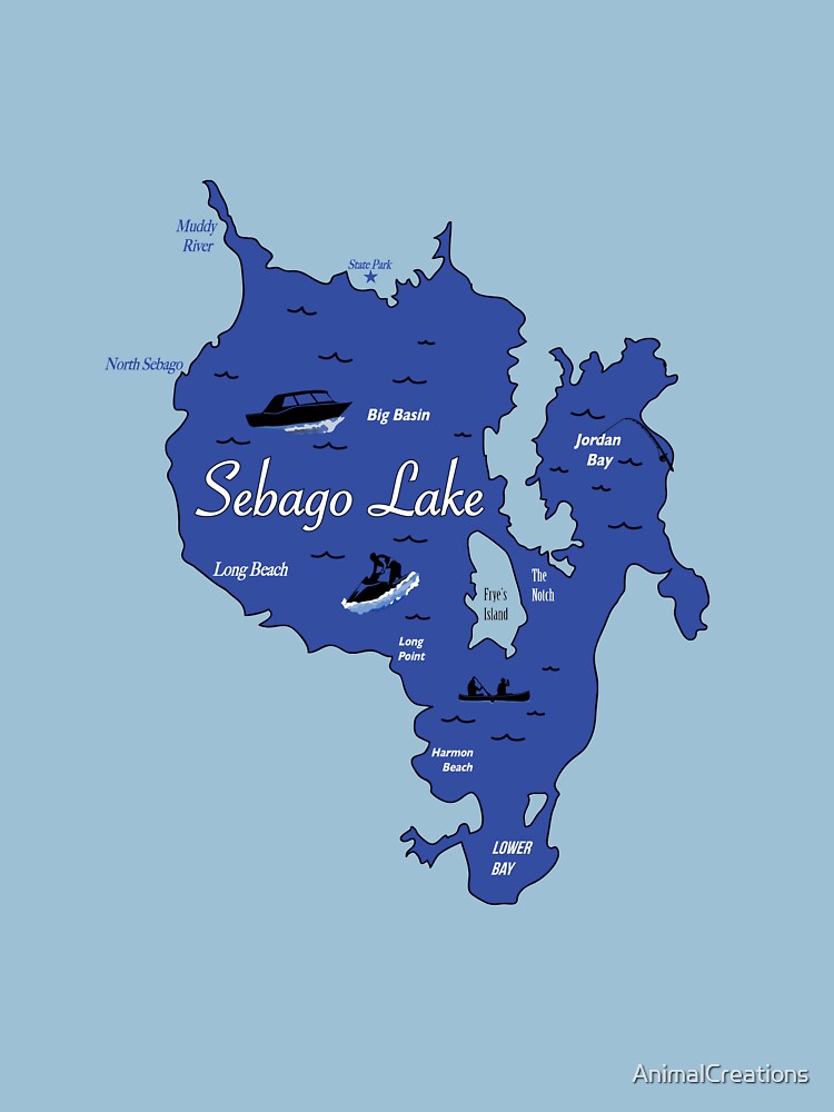 "Sebago Lake, Maine Map" Tshirt for Sale by AnimalCreations
