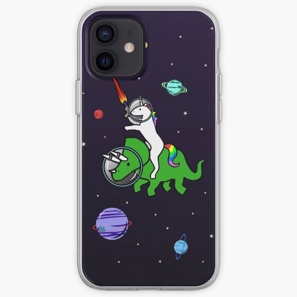 Unicorn Riding Triceratops In Space iPhone Soft Case