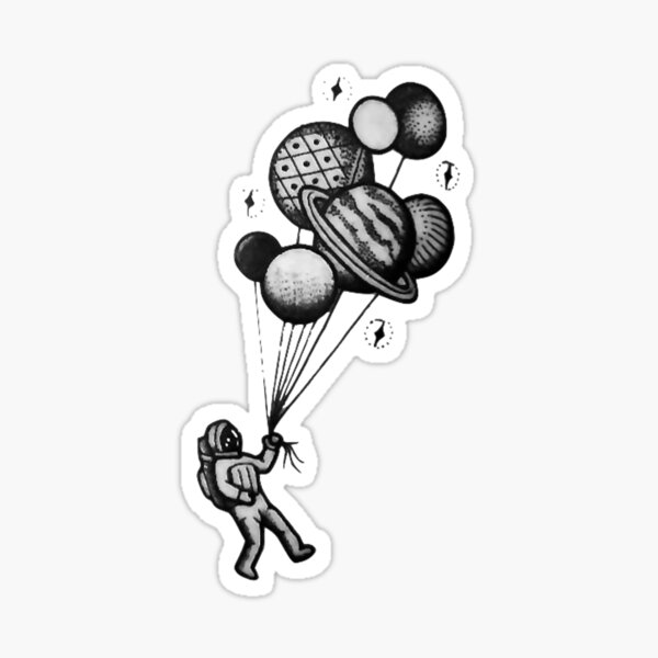 Planet Balloons Pull Astronaut Sticker