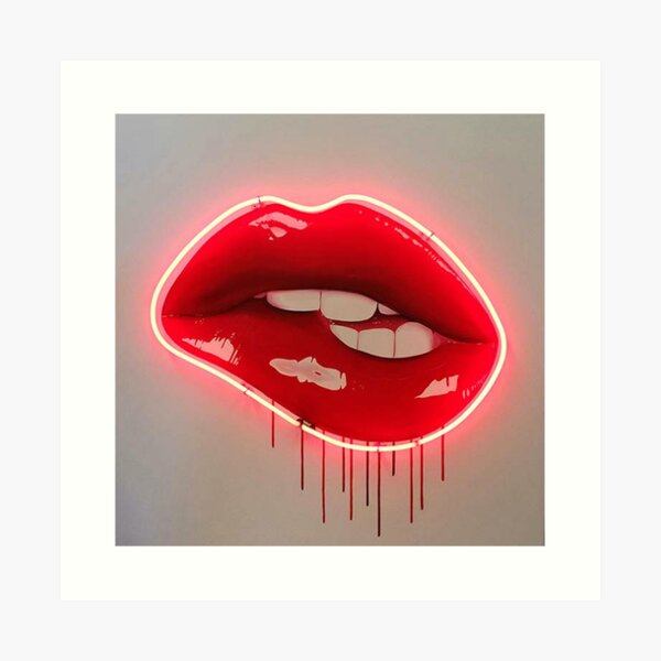 Neon Lip Biting Tapestry Art Print