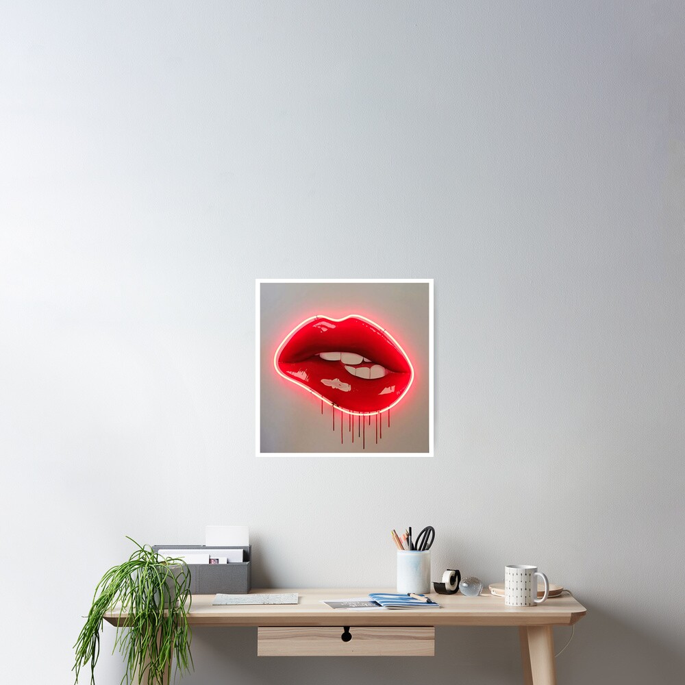 Neon Lip Biting Tapestry Poster